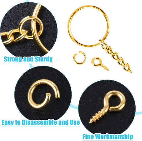 Keychain Rings for Crafts Gold, PAXCOO Key Chains Rings Kit includes 100Pcs Split Key Ring with Chain, 100pcs Jump Rings and 100pcs Screw Eye Pins...
