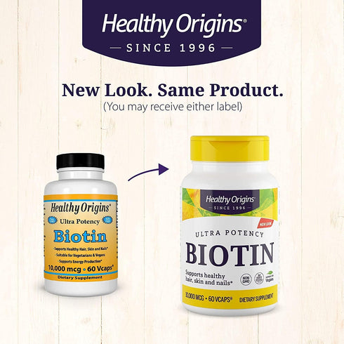 Healthy Origins Ultra-Potency Biotin (B7), 10,000 mcg - Supports Skin, Hair & Nails - High-Grade Vitamin B7 - Non-GMO, Gluten-Free Biotin for Vega...