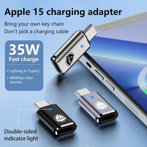 USB C-to Lightning Adapter, 35W PD Connector, 2 Piece Set, Compatible with iPhone 15 Series and Other C Type Devices, Fast Charge, Grey Design, Su...