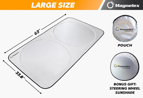 Magnelex Car Windshield Sunshade with Bonus Steering Wheel Sun Shade. Reflective Polyester Blocks Heat and Sun. Foldable Sun Shield That Keeps You...