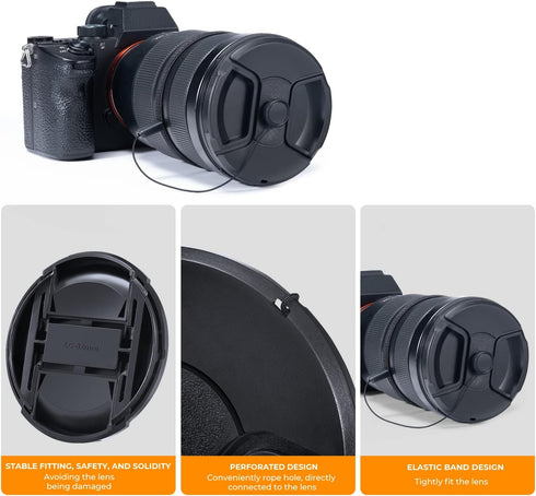 K&F Concept 37mm 9-in-1 Center Pinch Lens Cap + Anti-Loss Keeper Leash + Microfiber Cleaning Cloth Kit Compatible with Nikon, Canon, Sony, Fujifil...