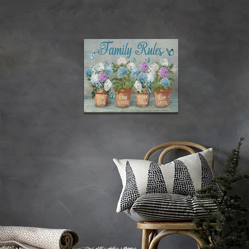 Nopenta Farmhouse Hydrangea Flower Wall Art Rustic Floral Butterfly Wall Decor Pictures Family Rules Canvas Print Painting Artwork Home Decoration...