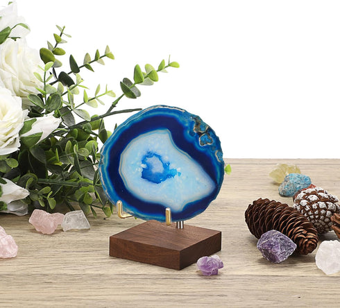 Hipiwe Display Stand Easel with Adjustable Metal Arms Wooden Base Rock Display Easel Holder for Fossil Coral Geodes Rock Mineral Agate Plate Seash...