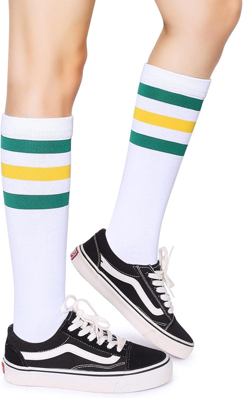 Henwarry Over the Calf Tube Socks Classic Triple Stripes Cotton Retro Athletic Socks for Men and Women...