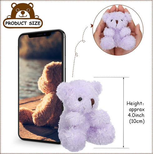 Threan 8 Pcs Mini Plush Bears 4'' Small Bear Bulk Stuffed Animal Toys Tiny Soft Bear Doll Present Stuffers for Keychain Baby Shower Party Favors S...