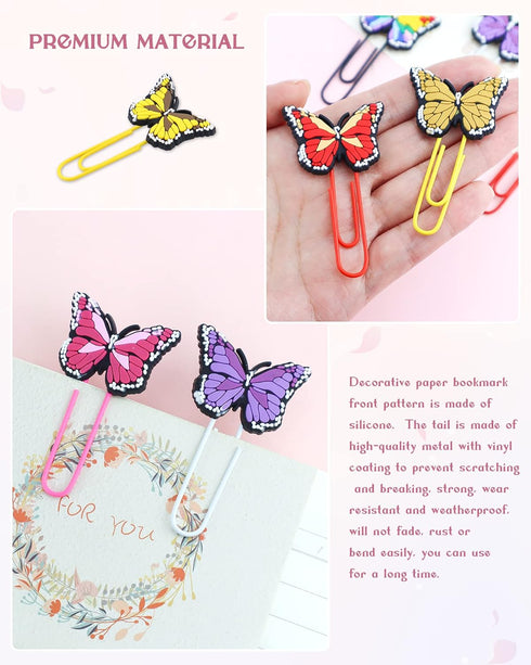 16 Pcs Cute Bookmark Paper Clips Cartoon Silicone Bookmarks with Colorful Paperclips for Kids School Teacher Office Supply Student Stationery (But...