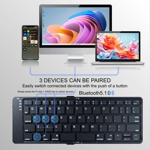 Protable Folding Wireless Keyboard,Foldable Bluetooth Keyboard for Business and Travel,USB-C Rechargeable,Multi-Device for iOS Android Windows Mac...