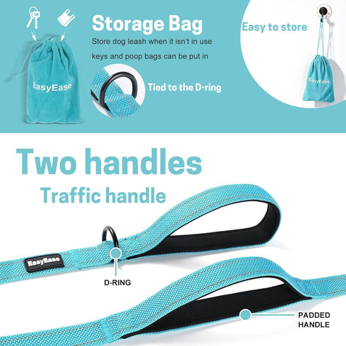 Dog Leash with 2 Comfortable Soft Padded Handles Reflective Heavy Duty Pet Dog Walking Leashes 5FT Blue Durable Dog Training Lead & Traffic Handle...