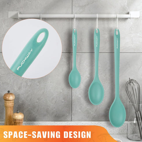 3 Pcs Silicone Spoons Set of 7.9 10.6 14.2 inch for Cooking, Heat Resistant Kitchen Spoons for Mixing, Stirring, and Serving, Small to Large Non S...