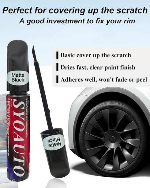 SYOAUTO Matte Black Rim Touch Up Paint For Tesla Model Y 20" Induction Wheel Touch Up Paint Rim Scratch Repair Wheel Paint Curb Rash Paint Pen(Mat...
