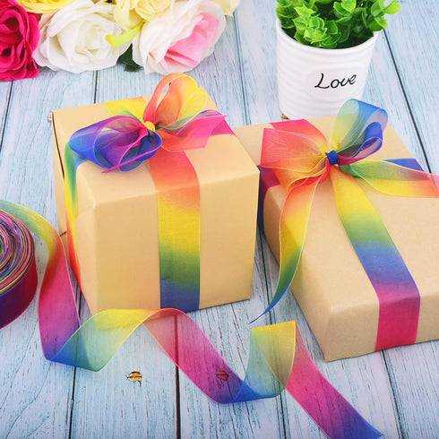 Rainbow Sheer Organza Chiffon Ribbon for Gift Wrapping, Crafts, Party Decoration, 50 Yards (1 Inch)...