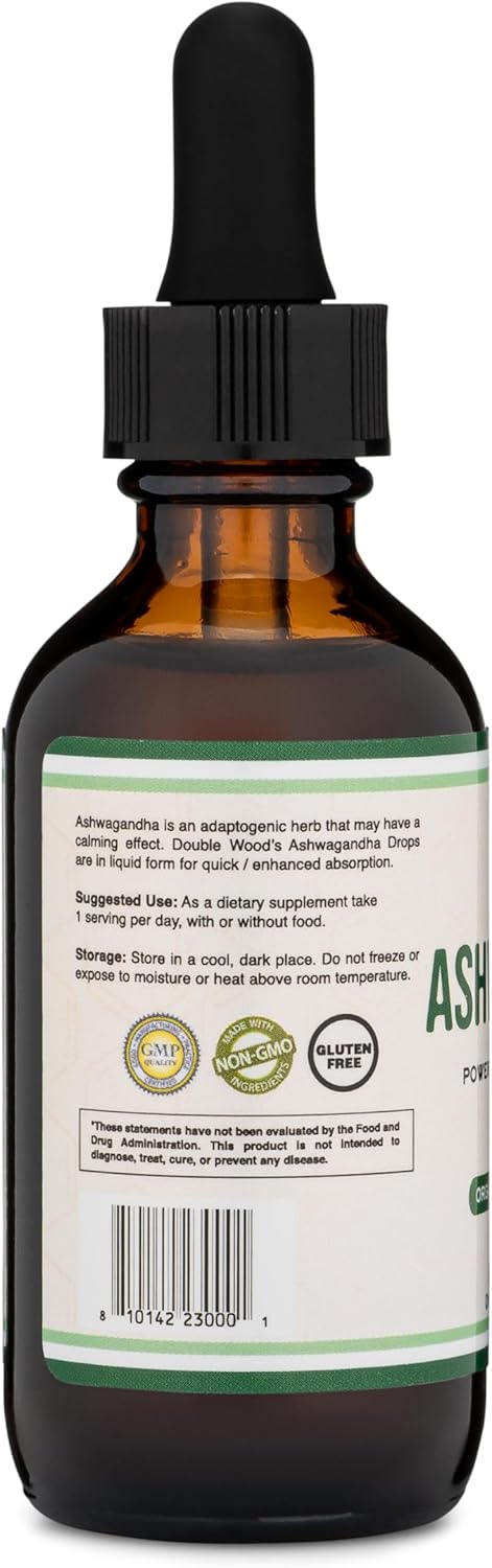 Ashwagandha Organic Drops for Stress Relief (1,200mg, 60 Servings) Ashwagandha Tincture for Adrenal Support and Cortisol Manager (Vegan Safe, Glut...