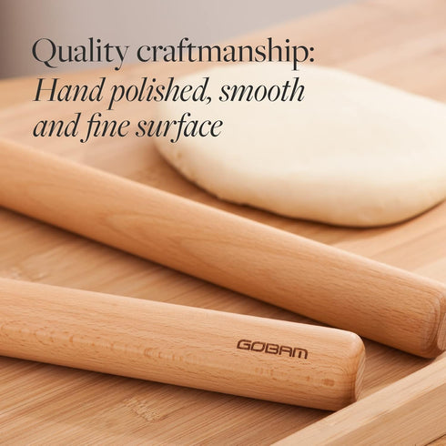 GOBAM Wood Rolling Pin, Medium - Dough Roller for Pasta, Cookies, Pie, Pizza, Chapati, Fondant, Rolling Pins for Baking, Bread Making Tools and Su...