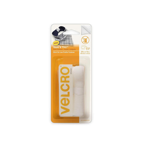 VELCRO Brand Sleek and Thin Stick On Tape for Fabrics | 24in x 3/4in, White| Soft on Skin Ultra Light | Adhesive Back No Sewing Needed...