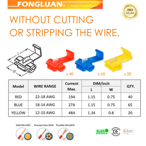 125pcs Solderless Quick Splice Wire Connectors,22-10 Gauge Scotch Lock Snap Electrical Wire Crimp Terminals Connector Assortment Set...