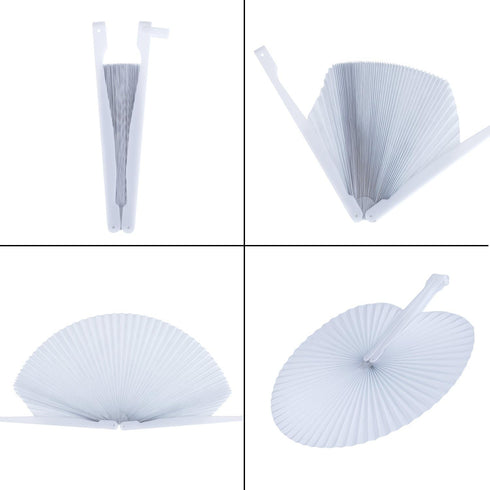 Pangda 24 Pack Folding Fans Round Paper Fans Assortment with Plastic Handle for Wedding Favor Party Bag Filler(White)...
