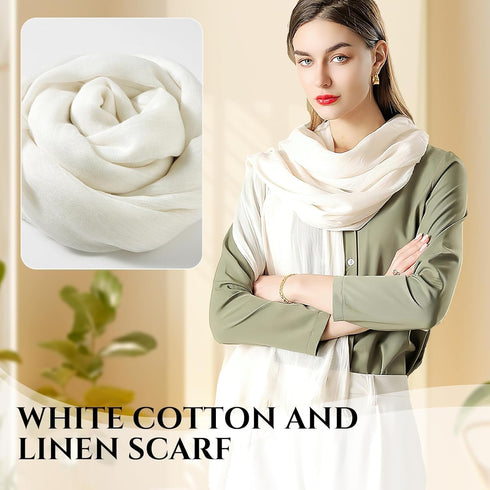 Cotton White Shawl for Women, Comfortable Soft Lightweight Spring Scarves Summer Scarf Wraps Linen Gauze, 77 * 40in Breathable Multifunctional Hea...