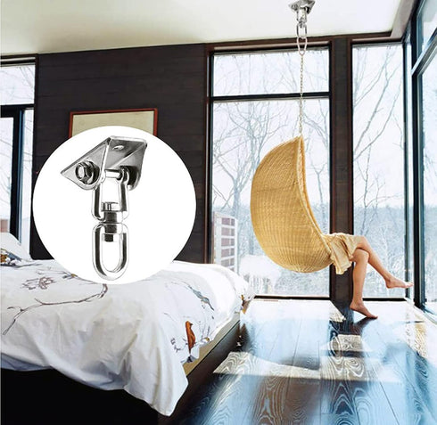 Heavy Duty Swing Hanger Hook, 360° Swivel Swing Hook with 4 Screws for Porch Yoga Seat Hammock Sandbag Indoor Outdoor Stainless Steel Swivel Hook ...