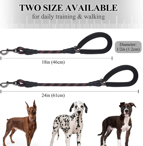 VIVAGLORY Short Dog Leash with Comfortable Padded Handle, 18IN Durable Rope Short Walking & Training Leashes for Dogs with Highly Reflective Threa...