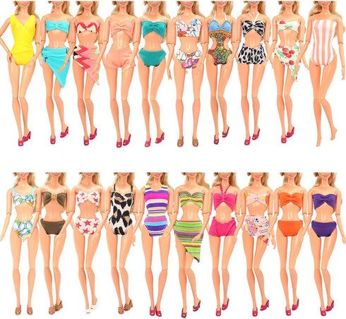 BARWA 12 Items 5 Psc Swimsuits Bathing Clothes Bikini One Piece with 2 Pool Floaties with 5 Shoes for 11.5 inch Doll...