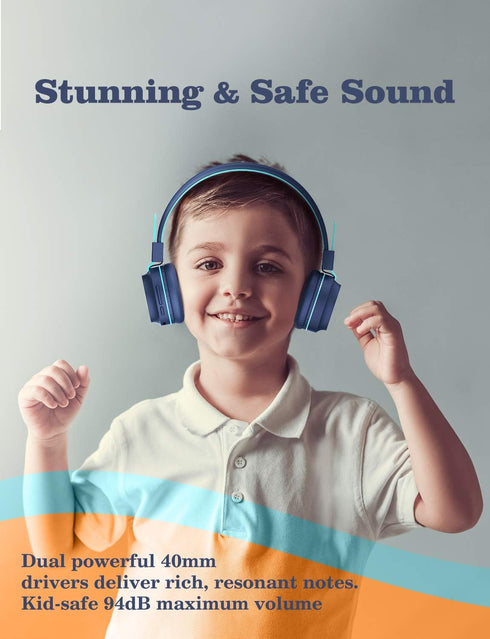 iClever Kids Bluetooth Headphones LED Light Up with Safe Volume, 25H Playtime, Stereo Sound Mic, Bluetooth 5.0, Foldable, On Ear Kids Wireless Hea...