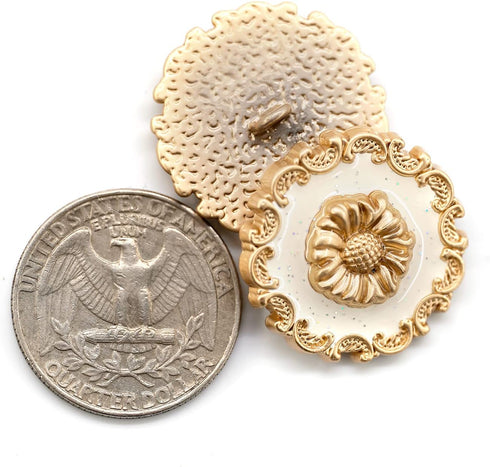 20 pcs Vintage Sunflower White Enamel Sewing Metal Shank Coat Buttons -25mm -1"...