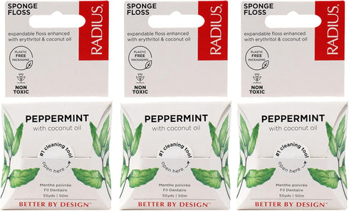 RADIUS Peppermint Dental Floss 55 Yards Vegan and Non-Toxic Oral Care Boost Total Tooth & Gum Protection Clear - Pack of 3...