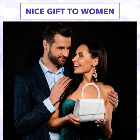 Silver Evening Bag Glitter Party Clutches Handle Women's Evening Handbags Small Bride Wedding Purses for Women Crossbody Cocktail Prom Handbags...