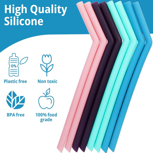 8 Reusable Silicone Smoothie Straws and Cleaning Brush, 30 ounce - 20 ounce Tumblers Compatible, Dishwasher Safe, Extra Long Straw - Flexible and ...