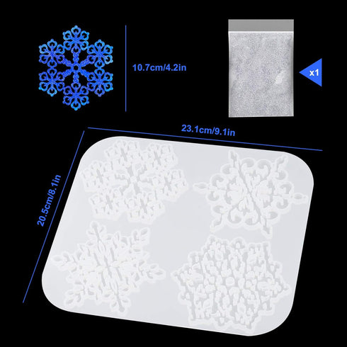 NiArt Epoxy Resin Silicone Plaster Snowflake Coaster Molds 4PCS 4.17" DIY Craft Mold with Edges, Casting Art Handcraft Home Restaurant Holiday Orn...