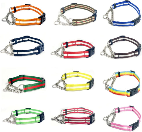 Martingale Collar for Dogs,Adjustable Nylon Collars with Quick Release Buckle,Multicolor Stripe,Stainless Steel Chain NO Pull Training Collars for...