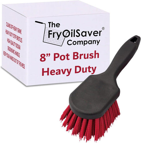 8" Pot & Dish Cleaning Brush by FryOilSaver Co., Dish Scrubber w/Stiff Bristle Brush for Kitchen Cleaning Tough Stain, Dishes, Pot, Pan, Sink, Sto...