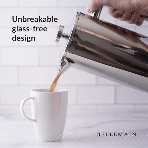 Bellemain French Press Coffee Maker Extra Filters Included, 35 oz, Stainless Steel...