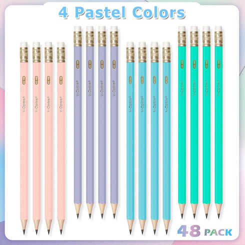 V-Opitos Wood-Cased #2 HB Pencils, 48 Pack Pre-Sharpened Pencils with Top Erasers, Bulk Pastel Color Pencils for School Teacher Supplies, Writing,...