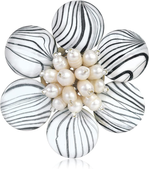 AeraVida Elegant Hand Painted White Zebra Theme Mother of Pearl Floral Style Pin or Trendy Beautiful Brooch...
