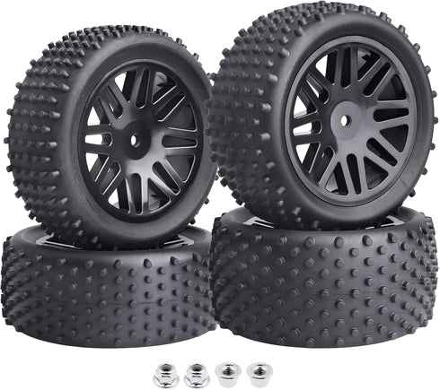 Hobbypark (4-Pack) 1/10 Scale Off Road Buggy Tires & Wheel Rims Set Front and Rear 12mm Hex Hubs with Foam Inserts for RC Hobby Car...