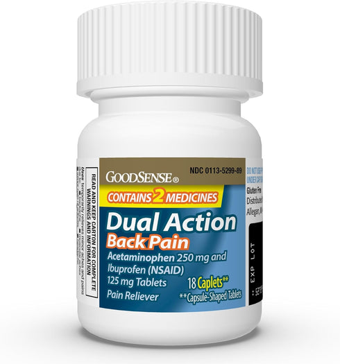 GoodSense Dual Action Acetaminophen and Ibuprofen (NSAID) Tablets, 250 mg/125 mg, Back Pain, 18 Count...