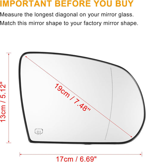 X AUTOHAUX Car Right Rearview Heated Side Mirror Glass for Jeep Cherokee 2014-2019 68228918AA 68228912AA Replacement Heated Mirror Glass with Back...