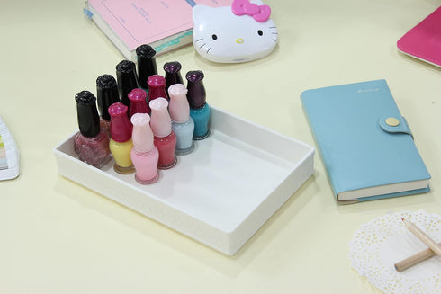 Elegance System Embossed Design Organizer Tray #3 Desktop Vanity Drawer Jewelry Stationery Make-up Storage Bin Dressing Table Organizing Box, Whit...