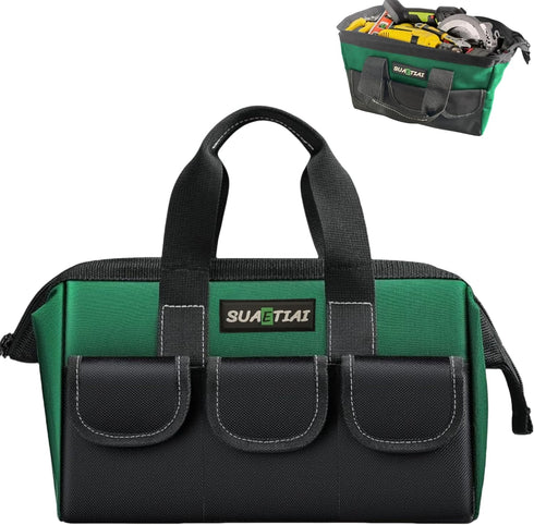 12 Inch Tool Bag for Men,Multi-Pockets Wide Mouth Tool Tote,Tool Bags with Waterproof Soft Bottom,Heavy Duty Tool Bag Organizer Specially Designed...
