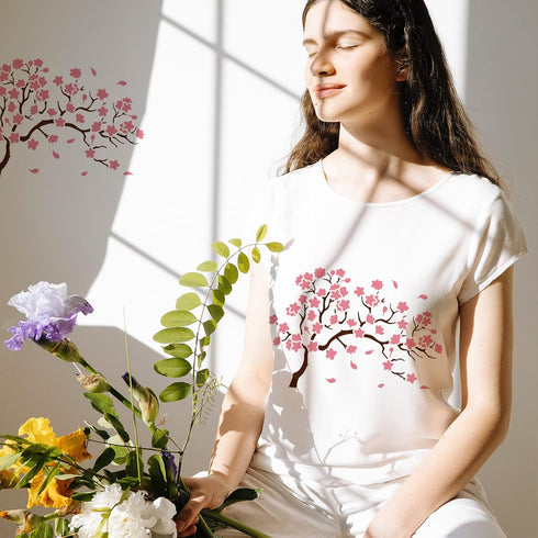 FINGERINSPIRE Cherry Blossom Tree Stencil 11.7x8.3 inch Flower Cherry Painting Stencils Plastic Reusable Tree Branches Cherry Floral Stencils Draw...