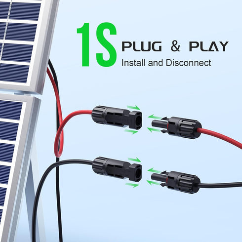 30A Y-Branch Solar Connectors 4.3FT 12AWG Extension Cable, Solar Cable Parallel Adaptor Solar Panel Wire in Pair with Female and Male Connectors f...
