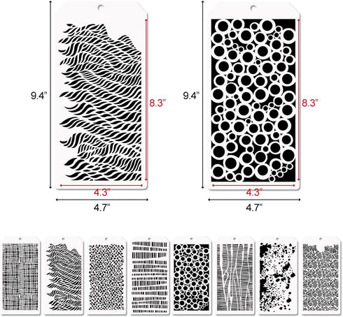 8 Pcs Layering Stencils for Painting, Mixed Texture Bubble Dot Waves Crackle Splatter Geometric Stencils for Painting on Card Canvas, Mix Media Sp...