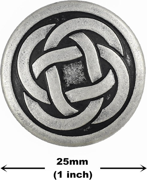 Bezelry 10 Pieces Tiny Celtic Knot Metal Shank Buttons. 25mm (1 inch) (Antique Silver)...