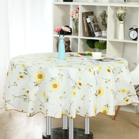 uxcell Seamless Waterproof Vinyl Round Tablecloth 60" Dia for Wedding/Restaurant/Parties Tablecloth Decoration Yellow Flower Pattern Floral Printe...