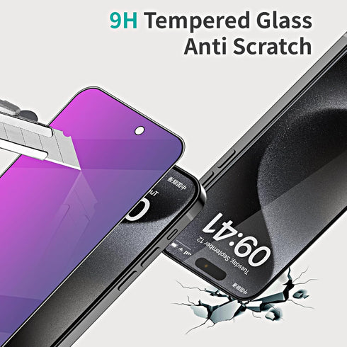 2 Pack Purple Privacy Screen Protector for iPhone 15 Pro 6.1 inch, 9H Anti-Spy Tempered Glass, Easy Installation, High Sensitivity, Case Friendly...