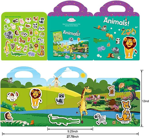 Reusable Sticker Book for Kids, Animal Stickers Educational Learning Toys Travel Stickers Activity Books for Toddler Girls Boys Age 3+ Birthday Gi...