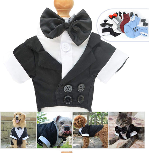 Lovelonglong Pet Costume Dog Suit Formal Tuxedo with Black Bow Tie for Small Size Dogs Miniature Schnauzer Clothing Black L...