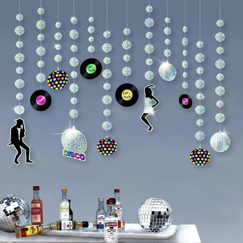Cheerland Iridescent Disco Garland Holographic Disc Banner Retro Rock and Roll Dance Hanging Ball Backdrop Decoration for Birthday Wedding Bachelo...