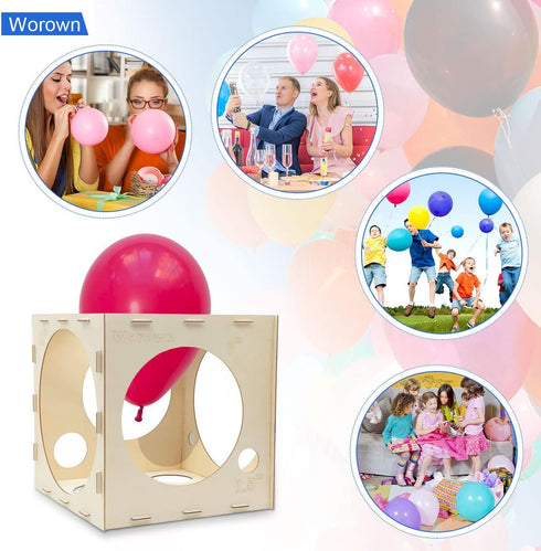 Worown 14 Holes Collapsible Wood Balloon Sizer Box, 1-10 Inch Balloon Sizer Cube, Balloon Size Measurement Tools for Balloon Arches, Balloon Colum...